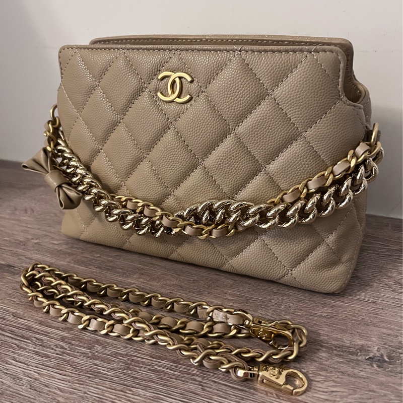 ✨Chanel✨奶茶色荔枝牛皮手提包-1