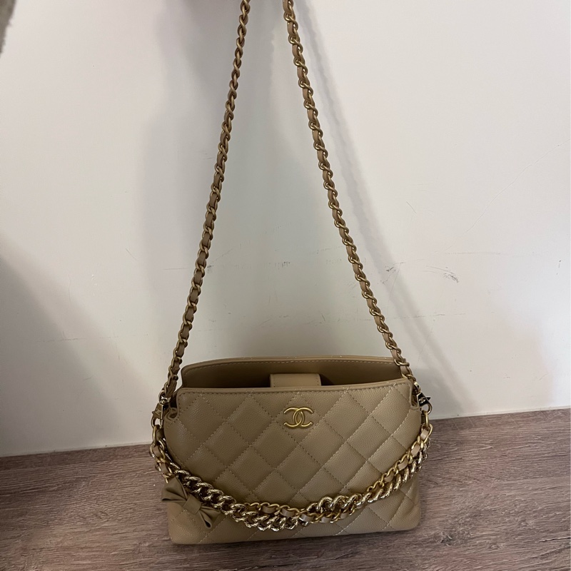 ✨Chanel✨奶茶色荔枝牛皮手提包-2