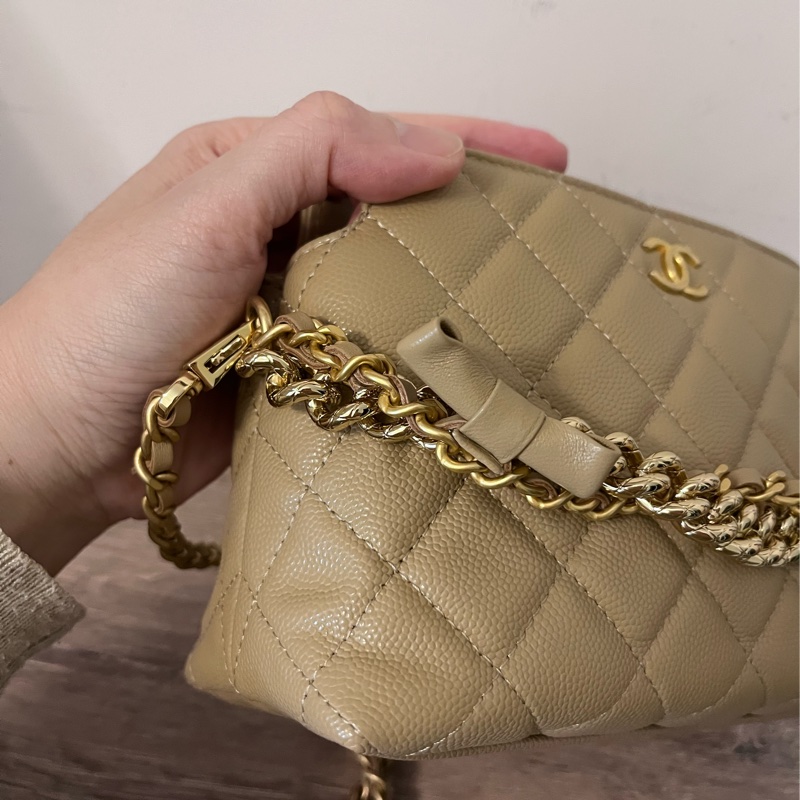 ✨Chanel✨奶茶色荔枝牛皮手提包-4
