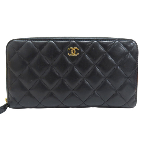 黑色 羊皮 拉鍊長夾 金扣【CHANEL 香奈兒】 AP0242