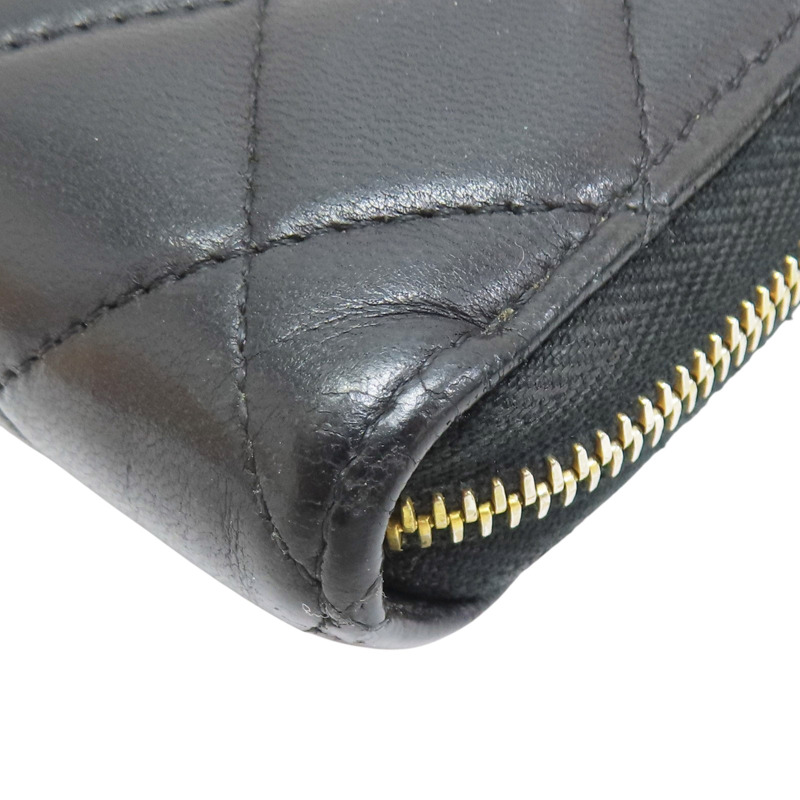 黑色 羊皮 拉鍊長夾 金扣【CHANEL 香奈兒】 AP0242-10