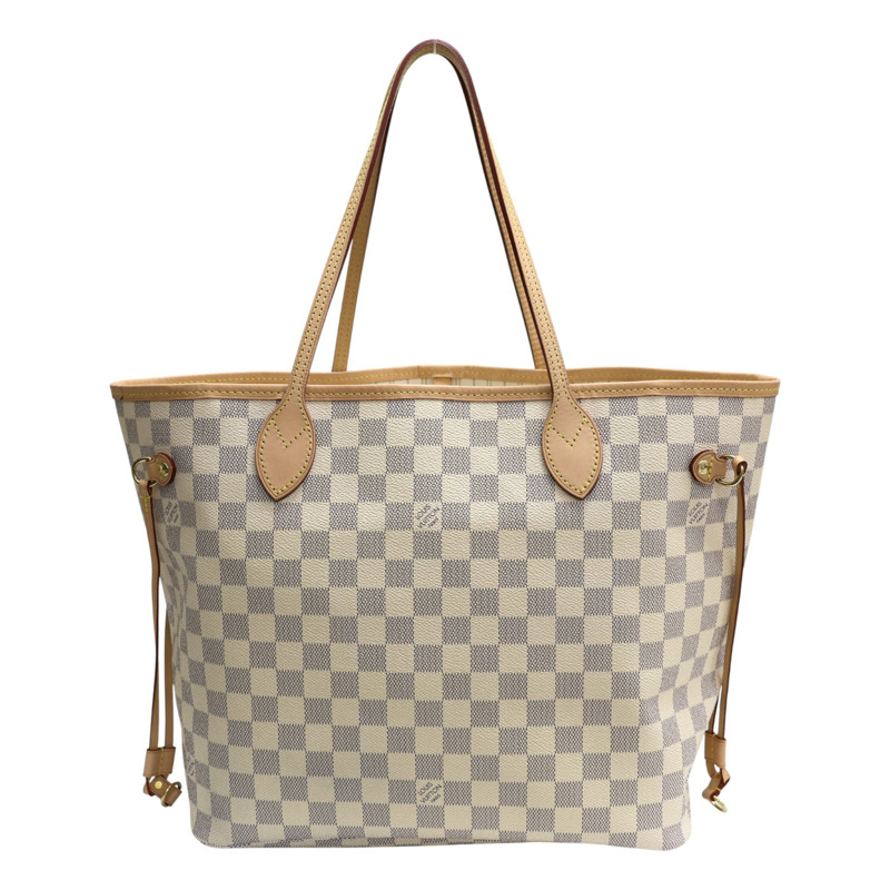 白色 棋盤格帆布 Neverfull MM 肩背包 N40604【LOUIS VUITTON LV 路易威登】 N40604-1