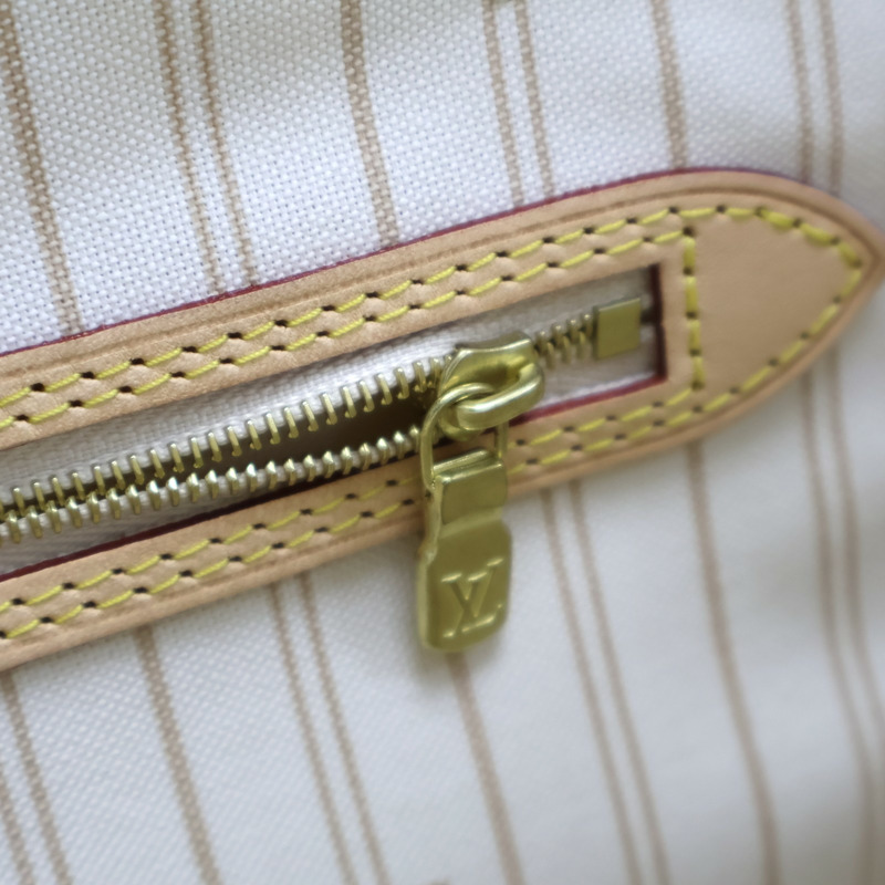 白色 棋盤格帆布 Neverfull MM 肩背包 N40604【LOUIS VUITTON LV 路易威登】 N40604-12