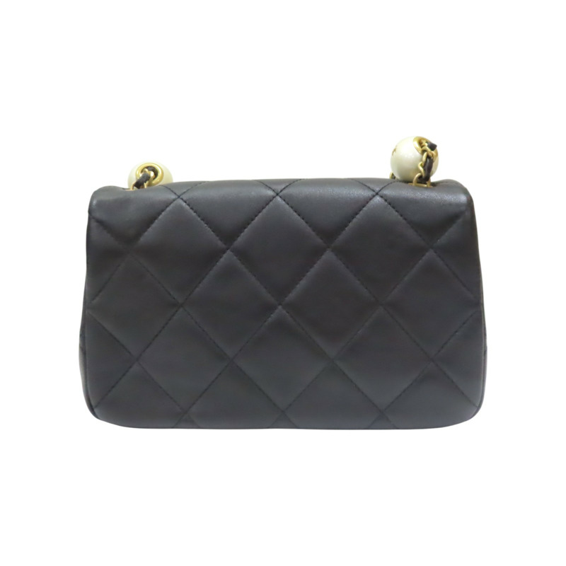 黑色 羊皮 白色圓珠 調節鍊帶 肩背包 金扣【CHANEL 香奈兒】 AS4861-2