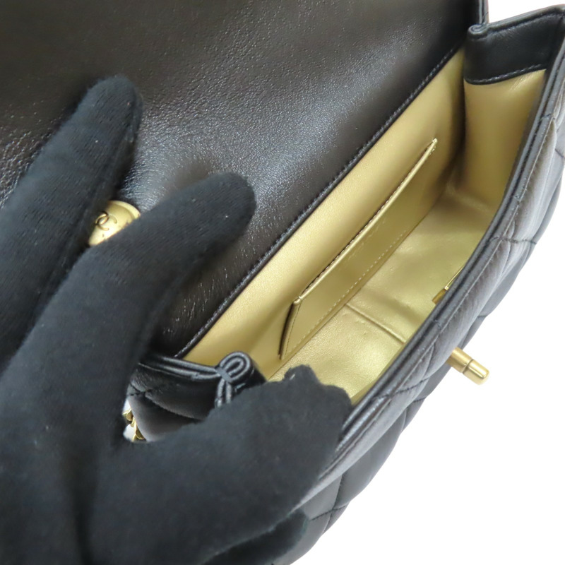 黑色 羊皮 白色圓珠 調節鍊帶 肩背包 金扣【CHANEL 香奈兒】 AS4861-4