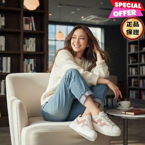 Hogan 女款 H-Stripes 光滑皮革6公分厚底餅乾運動鞋 白色配粉色H EU35/36/36.5/37/37.5/38/39