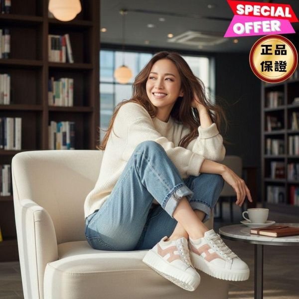 Hogan 女款 H-Stripes 光滑皮革6公分厚底餅乾運動鞋 白色配粉色H EU35/36/36.5/37/37.5/38/39-0