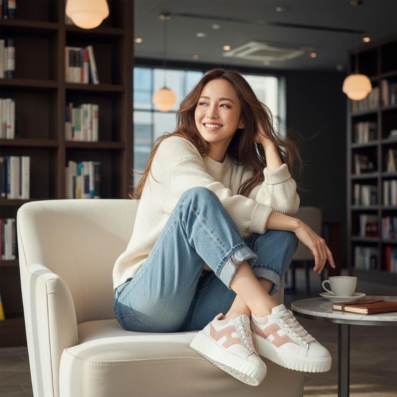 Hogan 女款 H-Stripes 光滑皮革6公分厚底餅乾運動鞋 白色配粉色H EU35/36/36.5/37/37.5/38/39-1