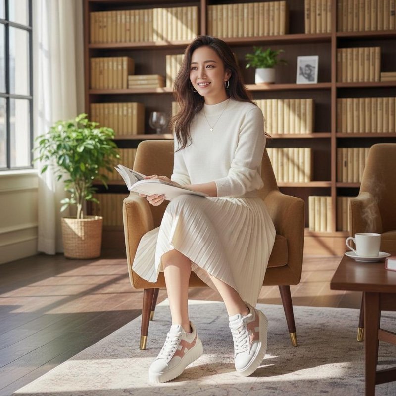 Hogan 女款 H-Stripes 光滑皮革6公分厚底餅乾運動鞋 白色配粉色H EU35/36/36.5/37/37.5/38/39-3