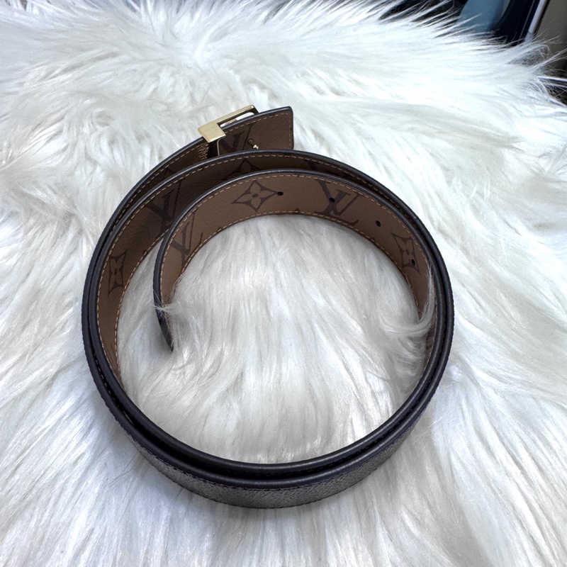 LV Iconic 雙色老花雙面皮帶 32腰80CM 近全新-6