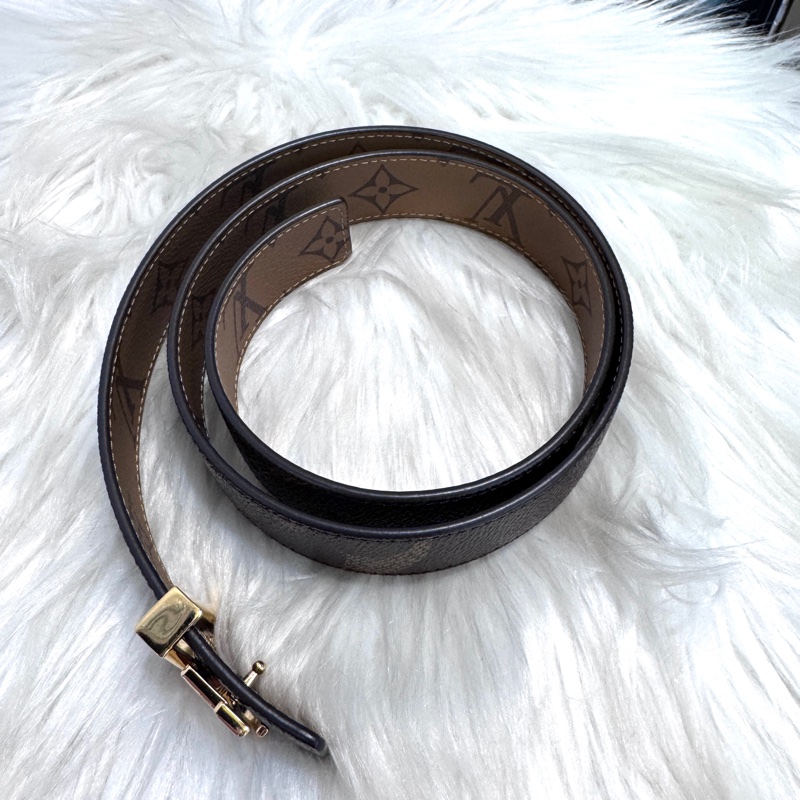 LV Iconic 雙色老花雙面皮帶 32腰80CM 近全新-7