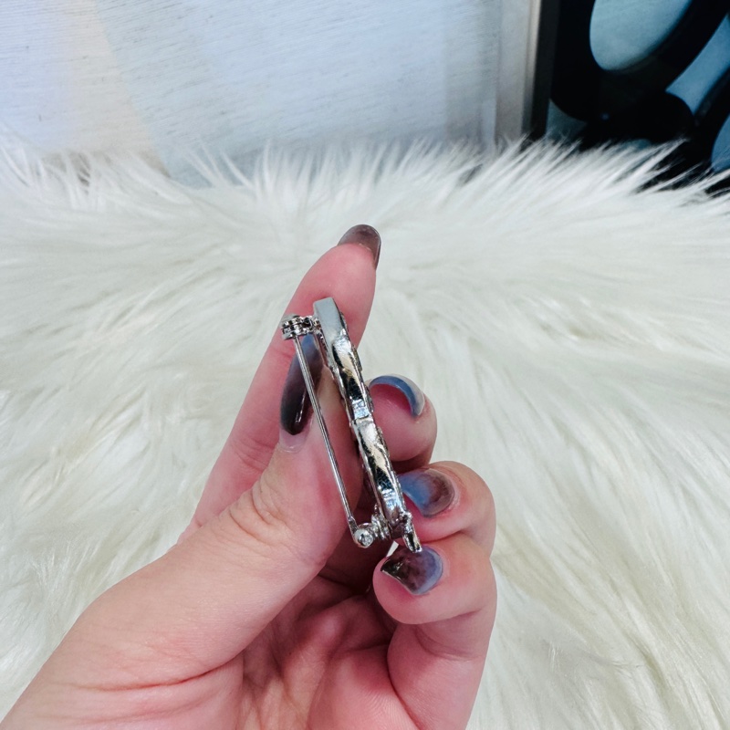 Chanel 銀色星星水鑽胸針 近全新-4