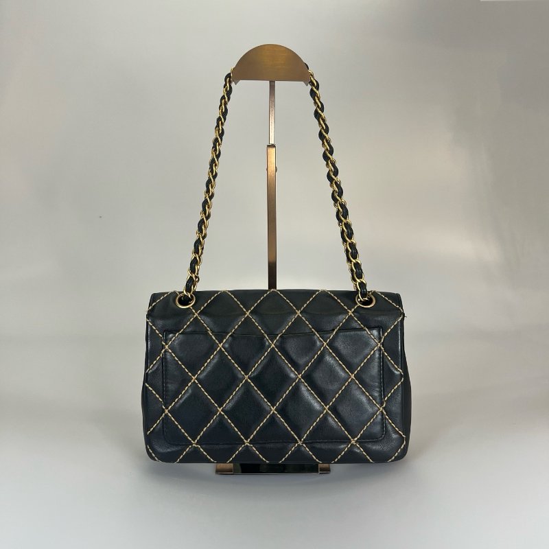 CHANEL 粗縫線CF25牛皮黑 11開-1