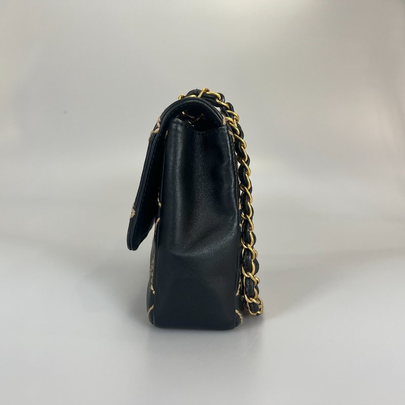 CHANEL 粗縫線CF25牛皮黑 11開-2