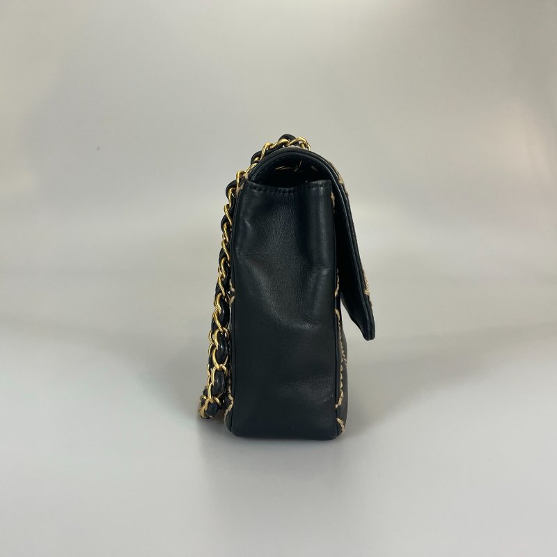 CHANEL 粗縫線CF25牛皮黑 11開-3