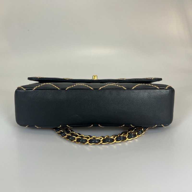 CHANEL 粗縫線CF25牛皮黑 11開-4