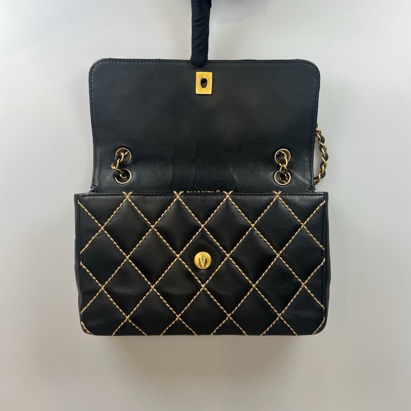 CHANEL 粗縫線CF25牛皮黑 11開-5