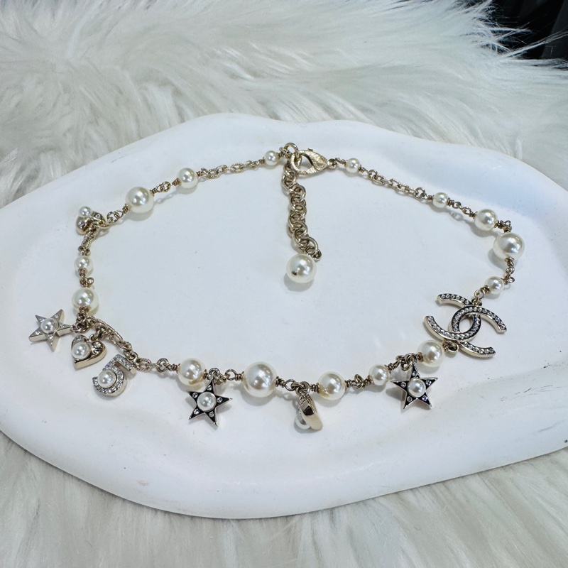 Chanel 淡金水鑽珍珠項鍊 近全新-0
