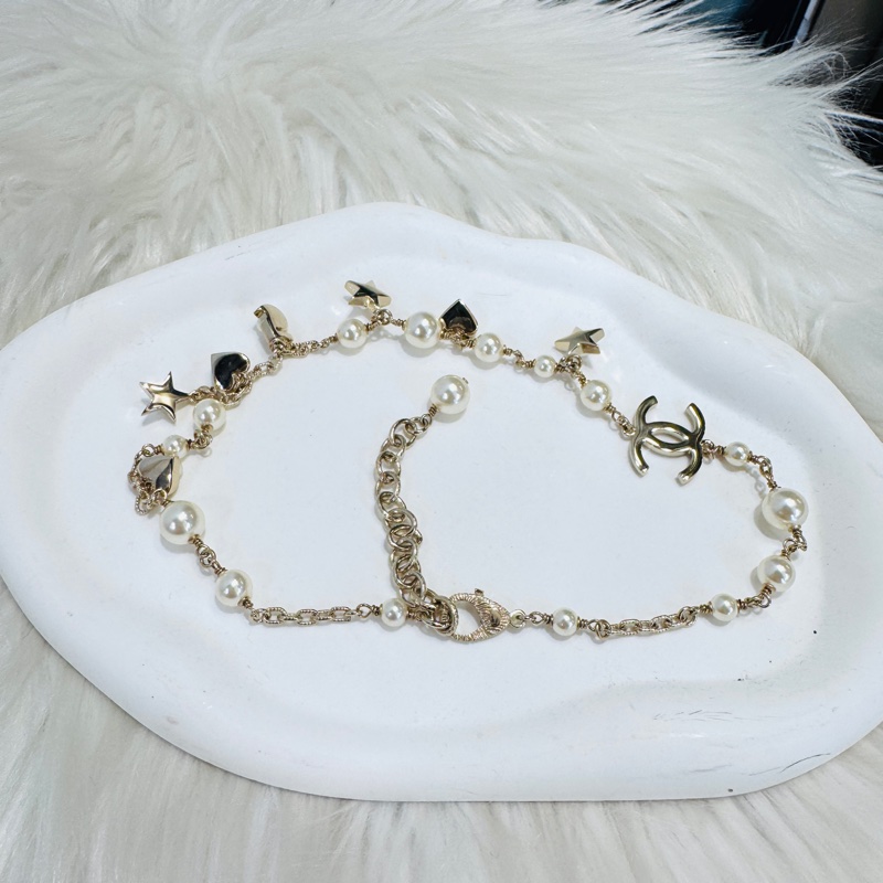 Chanel 淡金水鑽珍珠項鍊 近全新-2