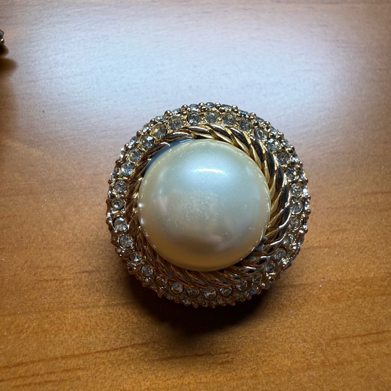 Dior Vintage水鑽珍珠耳環耳夾 大款-2