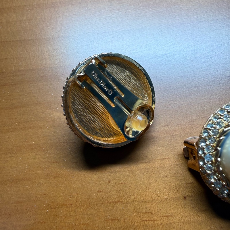 Dior Vintage水鑽珍珠耳環耳夾 大款-3