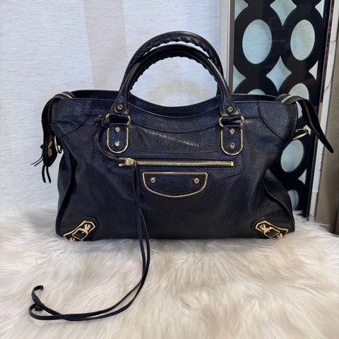 Balenciaga Classic City 黑金牛皮機車包