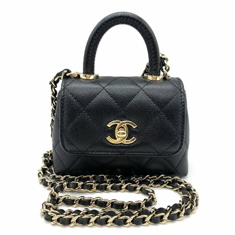 香奈兒 Matelasse Coco Handle Micro Chain Clutch Bag 黑色 AP4245-0
