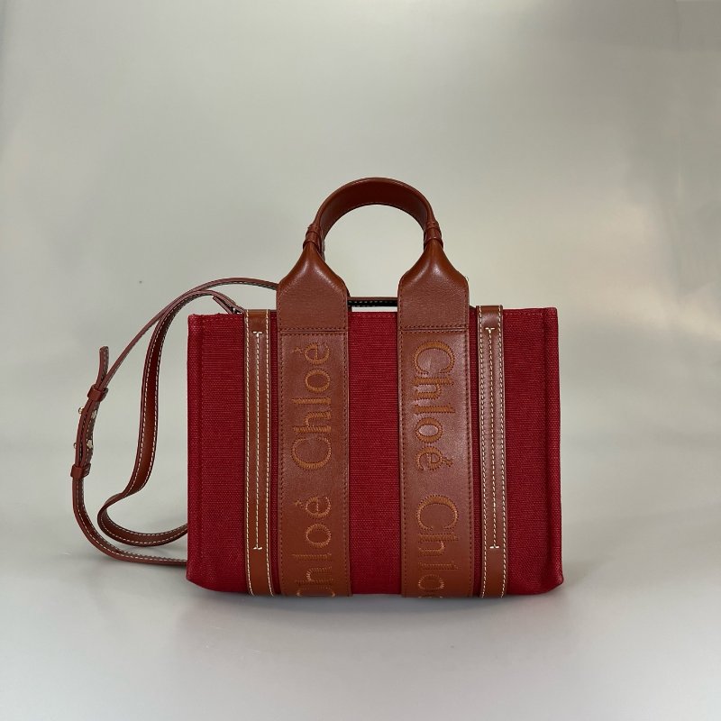 CHLOE 紅帆布WOODY 小號托特包-0