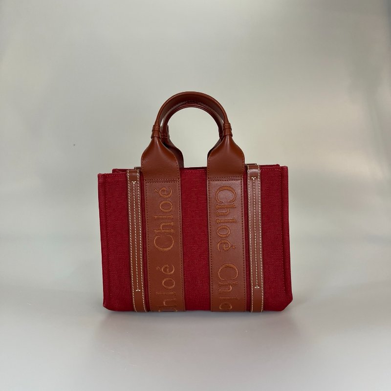CHLOE 紅帆布WOODY 小號托特包-1