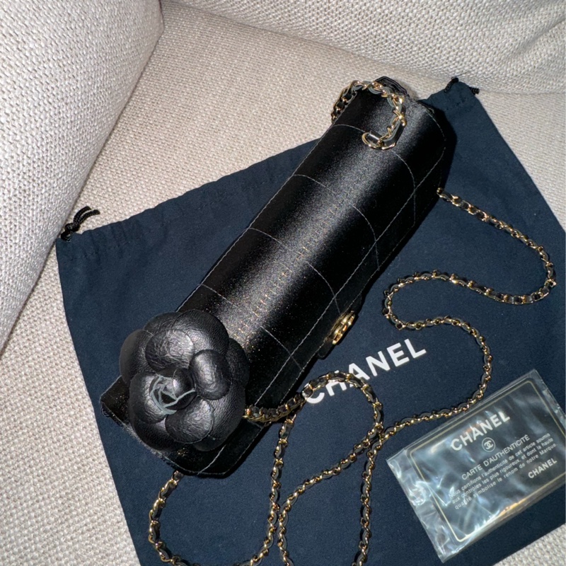 新上架❤️‍🔥藏家級🖤Chanel Vintage🖤山茶花黑色緞面冰格CF小包/香奈兒山茶花cf-3