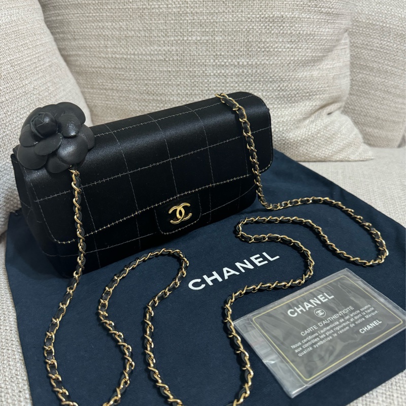 新上架❤️‍🔥藏家級🖤Chanel Vintage🖤山茶花黑色緞面冰格CF小包/香奈兒山茶花cf-10
