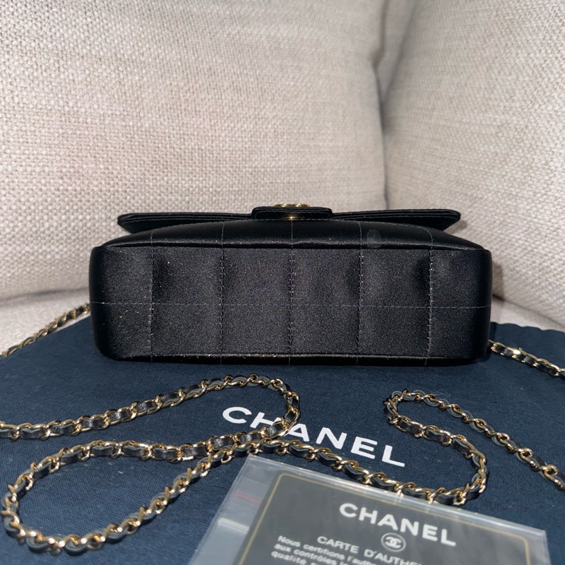 新上架❤️‍🔥藏家級🖤Chanel Vintage🖤山茶花黑色緞面冰格CF小包/香奈兒山茶花cf-17