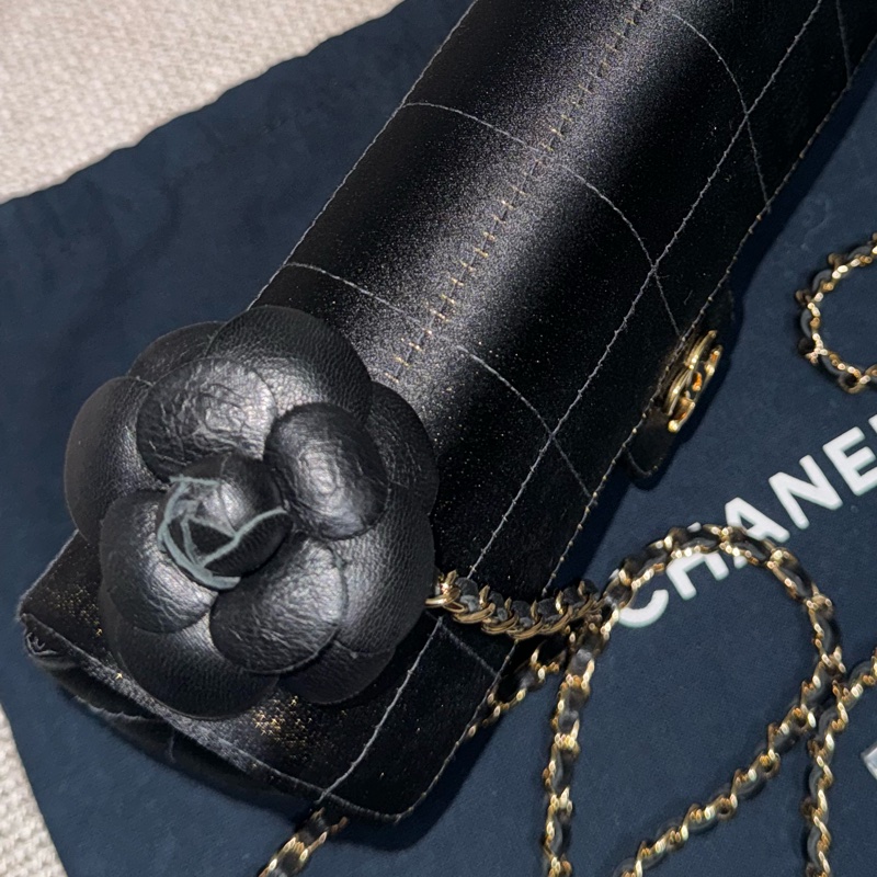 新上架❤️‍🔥藏家級🖤Chanel Vintage🖤山茶花黑色緞面冰格CF小包/香奈兒山茶花cf-38