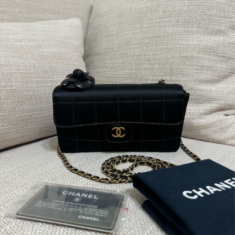 新上架❤️‍🔥藏家級🖤Chanel Vintage🖤山茶花黑色緞面冰格CF小包/香奈兒山茶花cf-39
