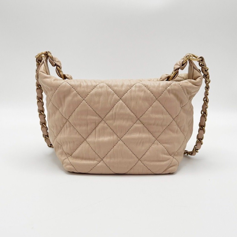 CHANEL 米色流浪hobo手提肩背斜背飯盒包14.5*14*12 98新配件塵袋-2