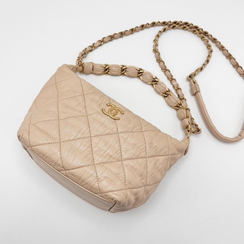 CHANEL 米色流浪hobo手提肩背斜背飯盒包14.5*14*12 98新配件塵袋-3