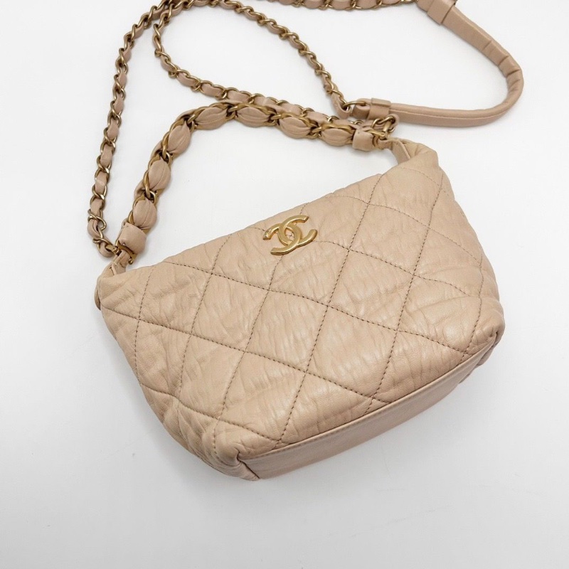 CHANEL 米色流浪hobo手提肩背斜背飯盒包14.5*14*12 98新配件塵袋-5
