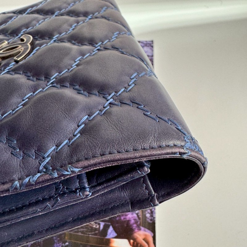 😍特殊色 Chanel 藍莓色大雙C羊皮菱格紋WOC-3