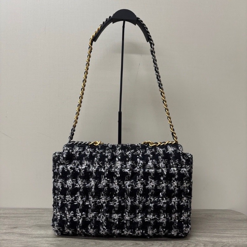 CHANEL 19bagmaxi黑白 千鳥格毛呢手提肩背斜背包37*24*12 98新配件塵袋-1