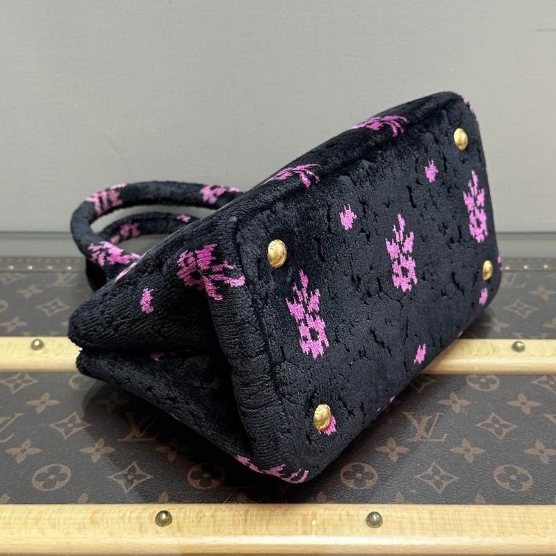 PRADA 黑色底配粉色花紋毛絨托特包22*15*13 98新配件塵袋-3