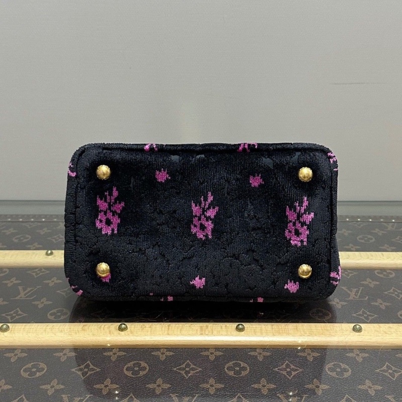 PRADA 黑色底配粉色花紋毛絨托特包22*15*13 98新配件塵袋-4