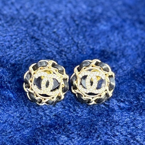 Chanel 香奈兒皮穿鏈雙C耳環 皮穿雙C耳釘