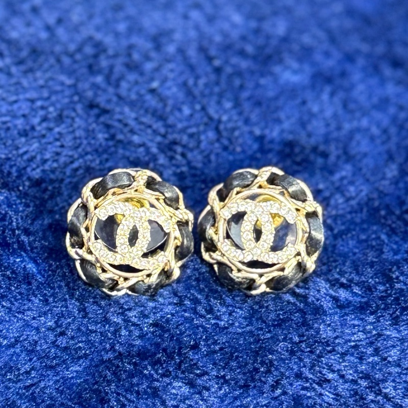 Chanel 香奈兒皮穿鏈雙C耳環 皮穿雙C耳釘-0