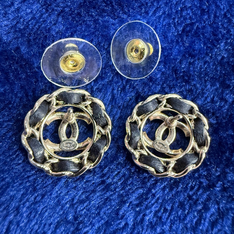 Chanel 香奈兒皮穿鏈雙C耳環 皮穿雙C耳釘-2