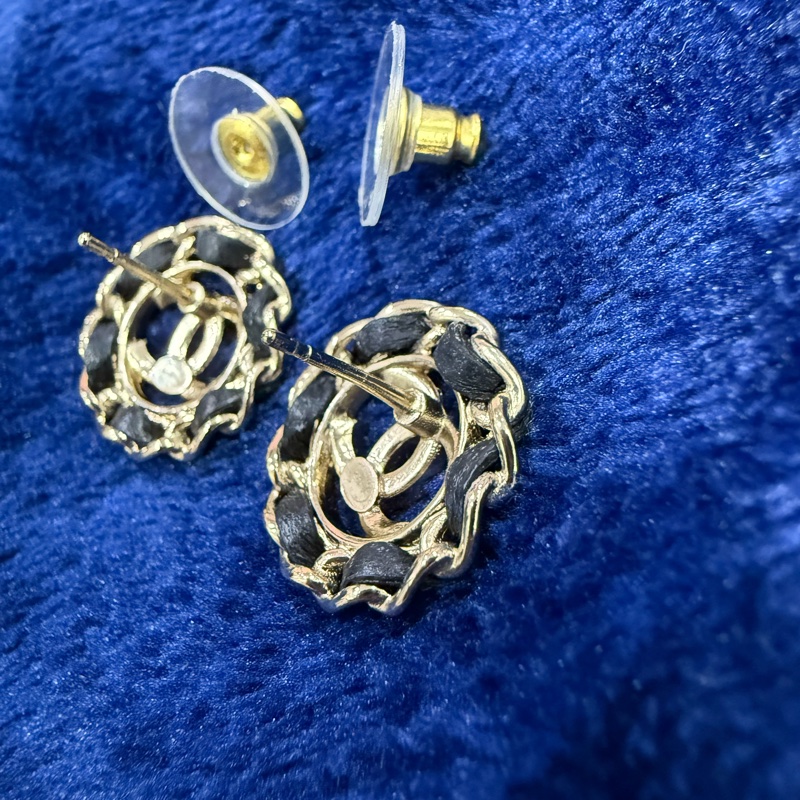 Chanel 香奈兒皮穿鏈雙C耳環 皮穿雙C耳釘-3