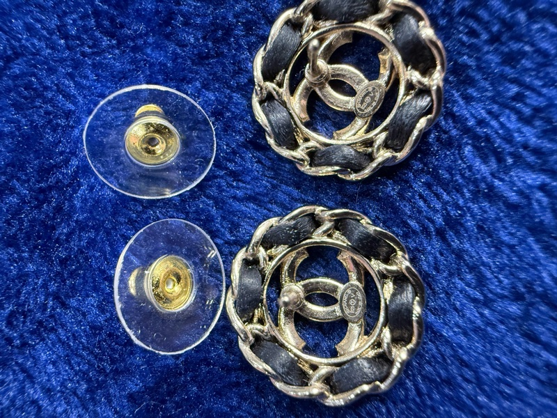 Chanel 香奈兒皮穿鏈雙C耳環 皮穿雙C耳釘-5