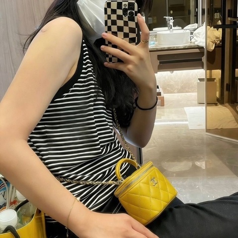 CHANEL 黃色羊皮手提肩背斜背包10*9*7 99新配件盒子塵袋購證