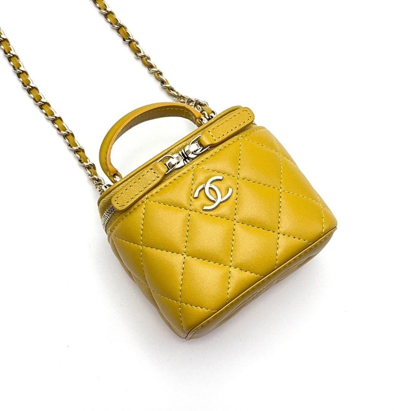 CHANEL 黃色羊皮手提肩背斜背包10*9*7 99新配件盒子塵袋購證-3