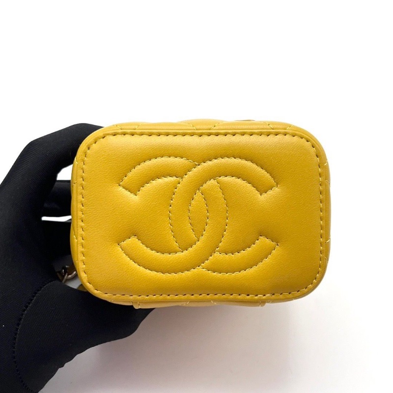 CHANEL 黃色羊皮手提肩背斜背包10*9*7 99新配件盒子塵袋購證-4