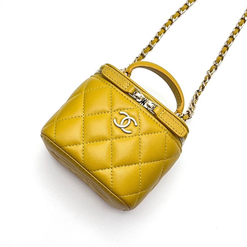 CHANEL 黃色羊皮手提肩背斜背包10*9*7 99新配件盒子塵袋購證-5